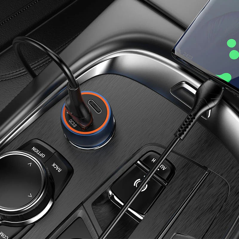 Hoco Blue Whale Car Charger (Z46A) ⚡ | 20W Type-C + 18W USB Fast Charging Adapter 🚗🔋