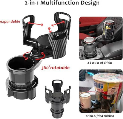 2-in-1 Car Cup Holder Expander 🥤🍟 | 360° Rotatable Dual Drink & Snack Organizer 🚗
